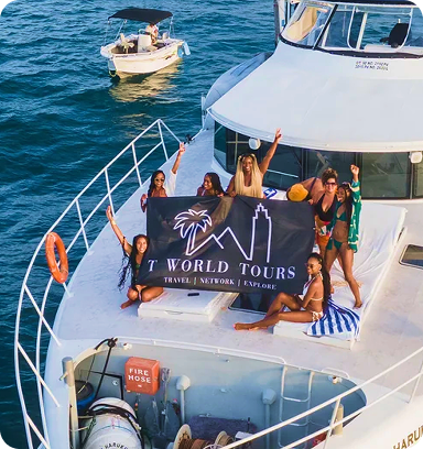 T World Tours group on a boat